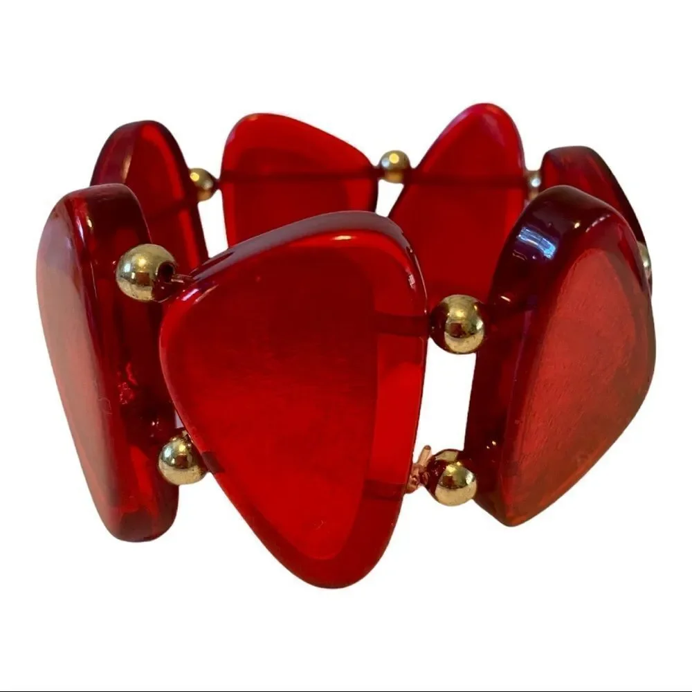 Style & Co Red Resin & Gold Bead Stretch Bracelet.